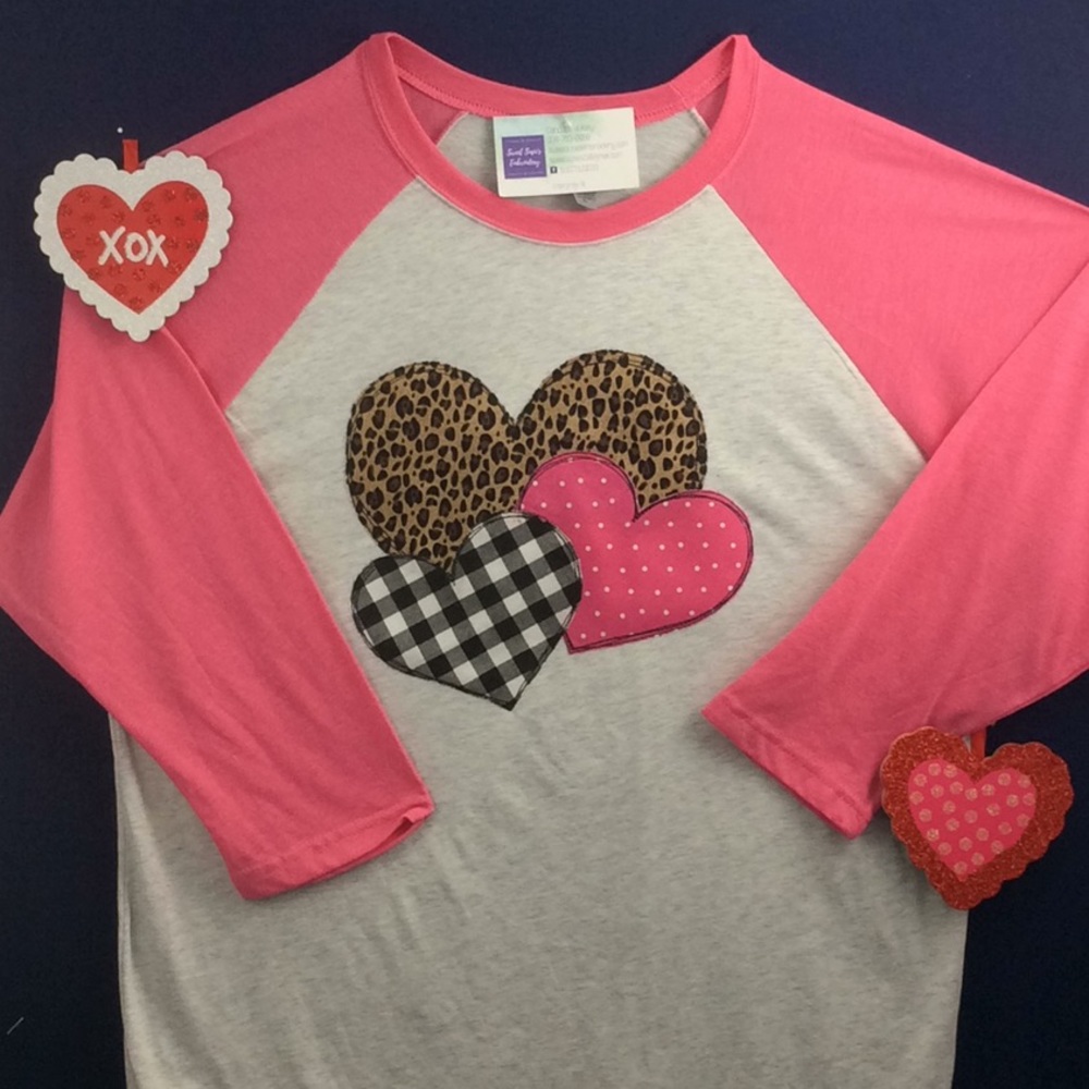 Pink and Vintage Gray ‘lots of hearts’ Raglan